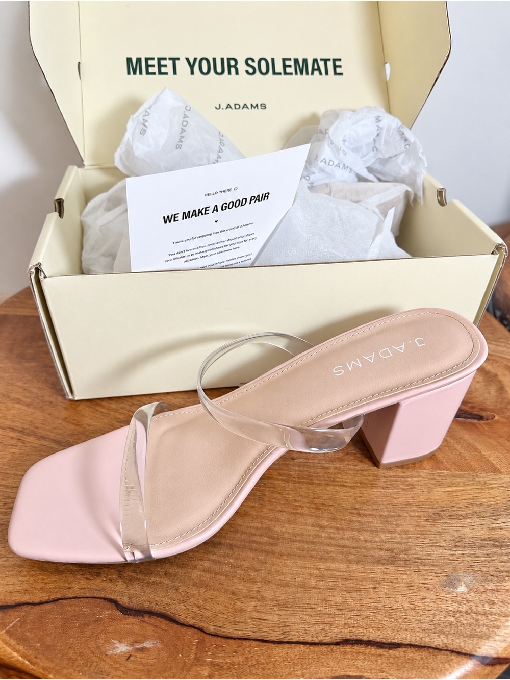 J.Adams Blush Pink Clear Strap Block Heel Sandals Size 10